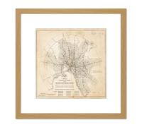 Artery8 Map Transport Mmtb 1922 Melbourne Trams Trains Replica 8X8 Inch Square Wooden Framed Wall Art Print Picture with Mount in Light Oak Artery8 Light Oak