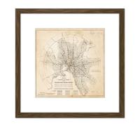 Artery8 Map Transport Mmtb 1922 Melbourne Trams Trains Replica 8X8 Inch Square Wooden Framed Wall Art Print Picture with Mount in Brown Artery8 Brown