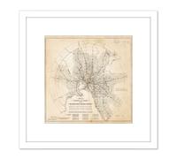 Artery8 Map Transport Mmtb 1922 Melbourne Trams Trains Replica 8X8 Inch Square Wooden Framed Wall Art Print Picture with Mount in White Artery8 White
