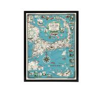 Artery8 Map vintage Cape Cod Massachusetts Framed Canvas Wall Art Print in Blue | Size: W18" x H24" Artery8 Blue W18" x H24"