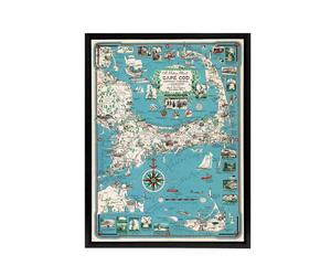 Artery8 Map vintage Cape Cod Massachusetts Framed Canvas Wall Art Print in Blue | Size: W24" x H32" Artery8 Blue W24" x H32"