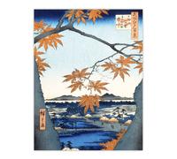 Artery8 Maple Tree Tekona Shrine Bridge Vintage Wall Art Print Hiroshige in Orange | Size: W24" x H32" Artery8 Orange W24" x H32"