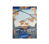 Artery8 Maple Trees Japan Shrine Bridge Canvas Wall Art Print Hiroshige in Orange | Size: W24" x H32" Artery8 Orange W24" x H32"