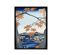 Artery8 Maple Trees Japan Shrine Bridge Framed Canvas Wall Art Print Hiroshige in Orange | Size: W18" x H24" Artery8 Orange W18" x H24"
