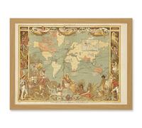 Maps British Empire 1886 Imperial Illustrated People World A4 Artwork Framed Wall Art Print Artery8 Light Oak One Size