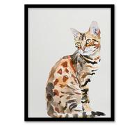 Artery8 Marble Coat Bengal Cat Lover Bright Watercolour Wall Art Print - A4 Size