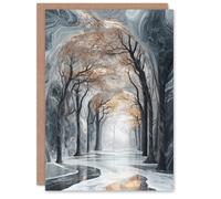 Artery8 Greeting Card Marble Forest Fantasy Autumn Tree Dreamy Tunnel Blank For Him Or Her Art Birthday Card