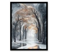 Artery8 Marble Forest Fantasy Autumn Tree Dreamy Tunnel Framed Art Print in Grey | Size: W12" x H16" Artery8 Grey W12" x H16"
