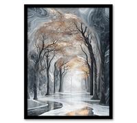 Marble Forest Fantasy Autumn Tree Dreamy Tunnel Framed Art Print Artery8 Grey A4