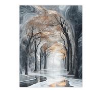 Marble Forest Fantasy Autumn Tree Dreamy Tunnel Wall Art Print Artery8 Grey W24 inch x H32 inch