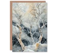 Artery8 Marble Winter Forest Snow Trees Art Birthday Greeting Card in White Artery8 White