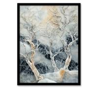 Artery8 Marble Winter Forest Snow Trees Art Living Room Artwork Framed Wall Art Print 18X24 Inch