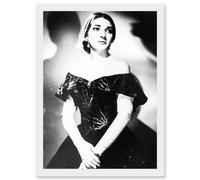 Maria Callas Opera Singer Portrait Black White Artwork Framed Wall Art Print A4 Artery8 White One Size