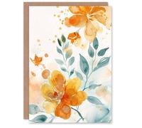 Artery8 Greeting Card Marigold Flowers in Bloom Modern Watercolour Blank For All Him Or Her Art Birthday Card