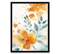 Artery8 Marigold Flowers in Bloom Modern Watercolour Living Room Artwork Framed Wall Art Print 18X24 Inch