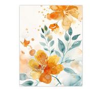 Artery8 Marigold Flowers in Bloom Modern Watercolour Living Room Extra Large XL Wall Art Poster Print