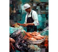 Artery8 Market Fishmonger Selling Fresh Catch Seafood Large Wall Art Poster Print Thick Paper 18X24 Inch