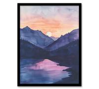 Artery8 Maroon Lake Atmospheric Sunset Mountain Landscape Framed Art Print in Purple | Size: A4 Artery8 Purple A4