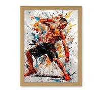 Artery8 Martial Arts Kickboxer Athlete Splat Paint Art Artwork Framed Wall Art Print 18X24 Inch
