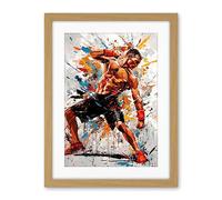 Artery8 Martial Arts Kickboxer Athlete Splat Paint Art Artwork Framed Wall Art Print 18X24 Inch