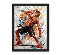 Artery8 Martial Arts Kickboxer Athlete Splat Paint Art Artwork Framed Wall Art Print 18X24 Inch