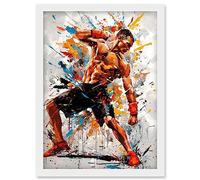 Martial Arts Kickboxer Athlete Splat Paint Art Artwork Framed Wall Art Print A4 Artery8 White One Size