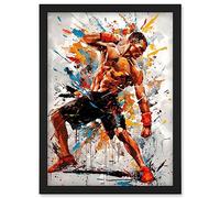 Artery8 Martial Arts Kickboxer Athlete Splat Paint Art Artwork Framed Wall Art Print A4