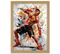 Martial Arts Kickboxer Athlete Splat Paint Art Artwork Framed Wall Art Print A4 Artery8 Light Oak One Size
