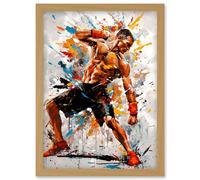 Martial Arts Kickboxer Athlete Splat Paint Art Artwork Framed Wall Art Print A4 Artery8 Light Oak One Size