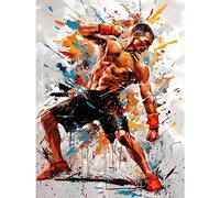 Artery8 Martial Arts Kickboxer Athlete Splat Paint Art Large Wall Art Poster Print Thick Paper 18X24 Inch