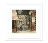 Artery8 Martial Road Paris Passage De Opera 1877 Illustration 8X8 Inch Square Wooden Framed Wall Art Print Picture with Mount in White Artery8 White