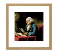Artery8 Martin Portrait Founding Father Benjamin Franklin Painting 8X8 Inch Square Wooden Framed Wall Art Print Picture with Mount in Light Oak Artery8 Light Oak