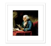 Artery8 Martin Portrait Founding Father Benjamin Franklin Painting 8X8 Inch Square Wooden Framed Wall Art Print Picture with Mount in White Artery8 White