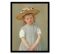 Artery8 Mary Cassatt Framed Wall Art Print Child in a Straw Hat Painting in Grey | Size: A4 Artery8 Grey A4