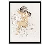 Artery8 Mary Cassatt Framed Wall Art Print Mother's Kiss Portrait With Infant in White | Size: A4 Artery8 White A4