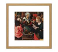 Artery8 Master Lille Adoration Holy Kinship 8X8 Inch Square Wooden Framed Wall Art Print Picture with Mount in Light Oak Artery8 Light Oak