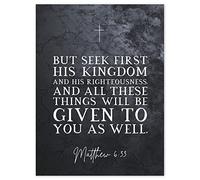 Artery8 Matthew 6:33 See First His Kingdom and Righteousness Christian Bible Verse Quote Scripture Typography Unframed Wall Art Print Poster Home Decor Premium
