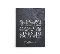Artery8 Matthew 6 33 See First His Kingdom Bible Quote Canvas Wall Art Print in Grey | Size: W18" x H24" Artery8 Grey W18" x H24"
