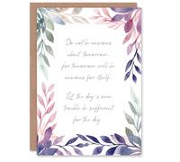 Artery8 Christian Birthday Card Matthew 6:34 Live in the Moment Violet Flowers Blank Card For Him Or Her