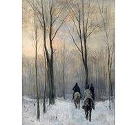 Artery8 Mauve Riders In Snow In Haagse Bos Winter Painting Art Print Canvas Premium Wall Decor Poster Mural