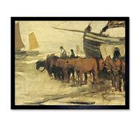 Artery8 Mauve The Sea Fisherman Bringing Pink Painting Art Print Framed Poster Wall Decor 12x16 inch