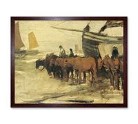 Artery8 Mauve The Sea Fisherman Bringing Pink Painting Art Print Framed Poster Wall Decor 12x16 inch