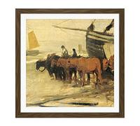 Artery8 Mauve The Sea Fisherman Bringing Pink Painting Square Wooden Framed Wall Art Print Picture 16X16 Inch