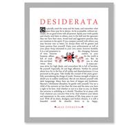 Artery8 Max Ehrmann Typography Quote Desiderata Floral Inspiration A4 Artwork Framed Wall Art Print in Light Grey Artery8 Light Grey