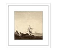 Artery8 Mcbey Palos Departure Of Columbus Ships Discovery 8X8 Inch Square Wooden Framed Wall Art Print Picture with Mount in White Artery8 White