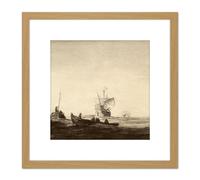 Artery8 Mcbey Palos Departure Of Columbus Ships Discovery 8X8 Inch Square Wooden Framed Wall Art Print Picture with Mount in Light Oak Artery8 Light Oak