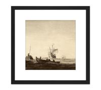 Artery8 Mcbey Palos Departure Of Columbus Ships Discovery 8X8 Inch Square Wooden Framed Wall Art Print Picture with Mount in Black Artery8 Black