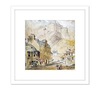 Artery8 Mcculloch Edinburgh Castle Foot Vennel Painting 8X8 Inch Square Wooden Framed Wall Art Print Picture with Mount in White Artery8 White