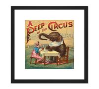 Artery8 McLoughlin Book Cover Circus 1887 Elephant Clown 8X8 Inch Square Wooden Framed Wall Art Print Picture with Mount in Black Artery8 Black