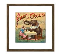 Artery8 McLoughlin Book Cover Circus 1887 Elephant Clown 8X8 Inch Square Wooden Framed Wall Art Print Picture with Mount in Brown Artery8 Brown